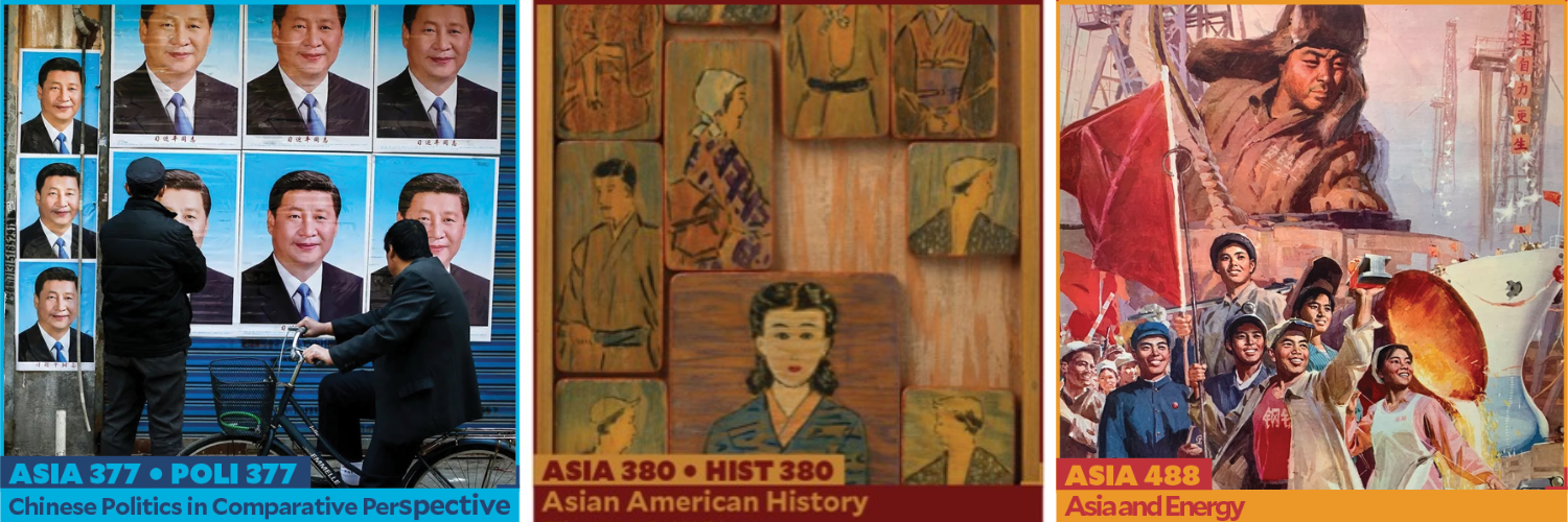 Course flyers for Arabic, Chinese, Japanese, and Korean